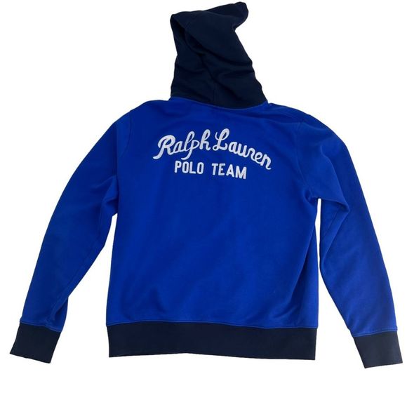 Polo By Ralph‎ Lauren Hoodie Men Large Blue Polo Team Sweatshirt Full Zip Patch - Picture 11 of 11